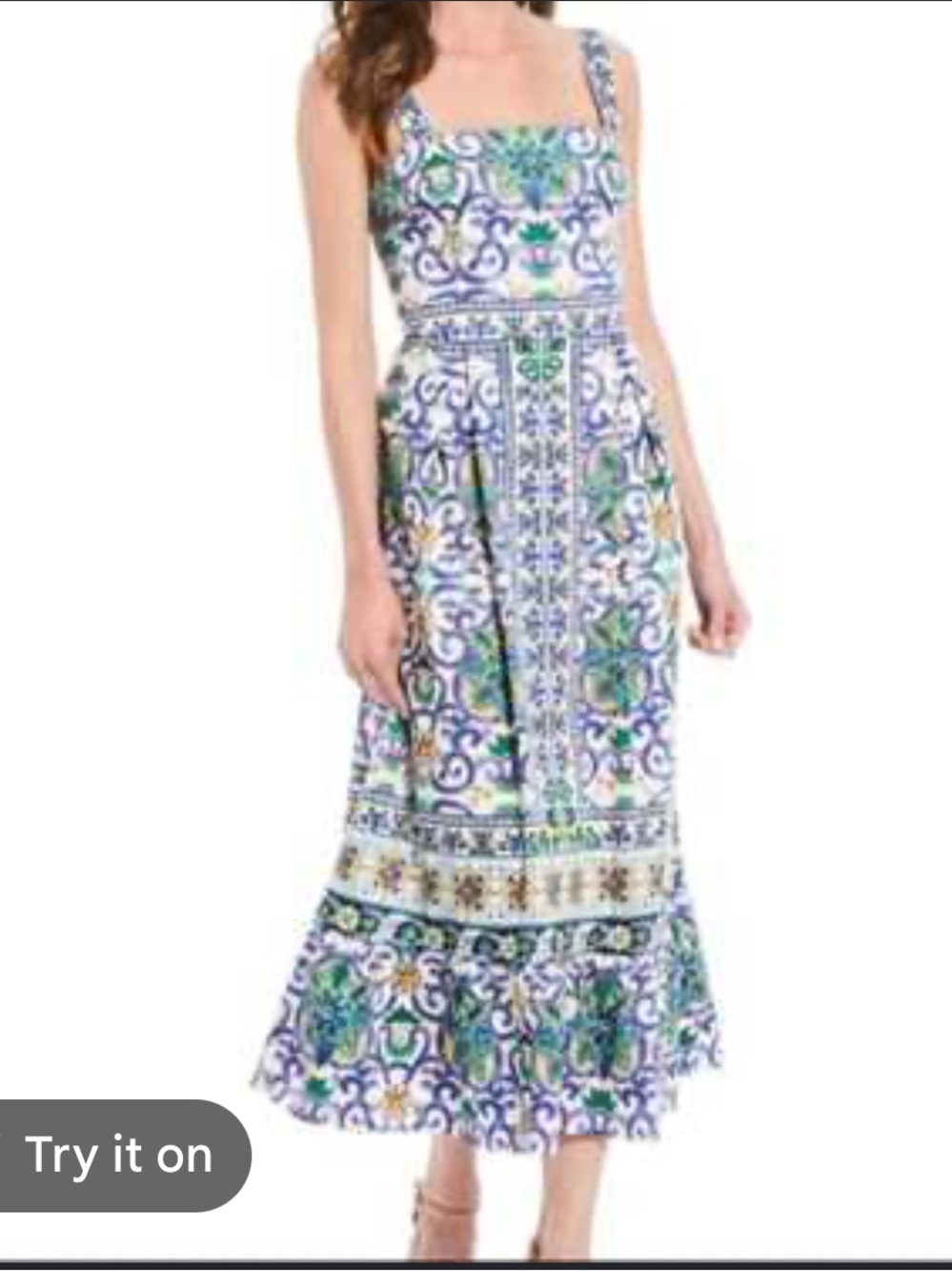 Antonio Melani Blue Paige Mosaic Moroccan Tile Midi Dress Size 12